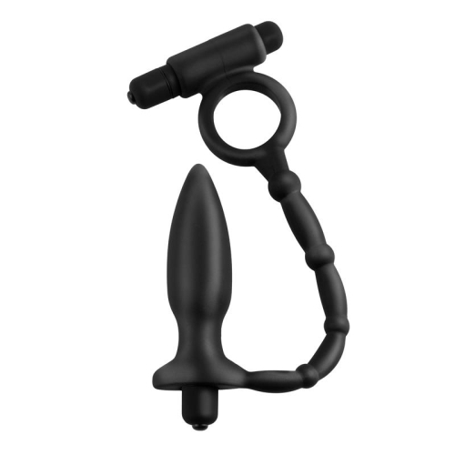Plug Anal com Cadena e Vibração Ass-Kicker Preto