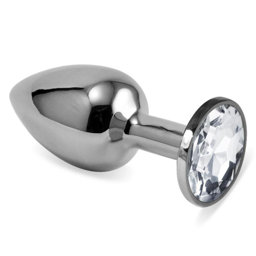 Plug Anal Prata Rosebud Classic com Joya Transparente Tamanho S