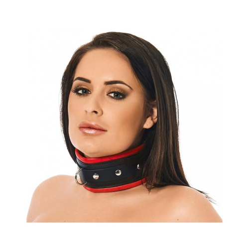 Collar Ancho Couro Preto y Vermelho