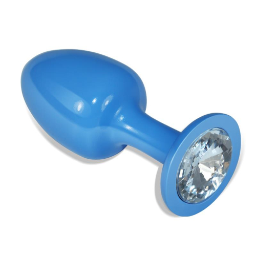 Plug Anal de Metal Azul Rosebud com Joya Transparente