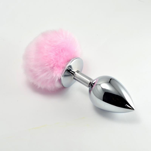 Plug Anal de Metal com Pompon Rosa Tamanho S