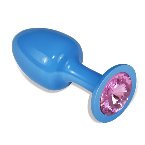 Plug Anal de Metal Azul Rosebud com Joya Rosa
