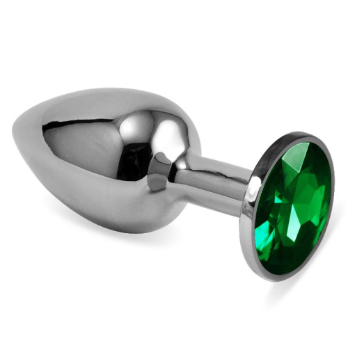 Plug Anal Prata Rosebud Classic com Joya Verde Tamanho S