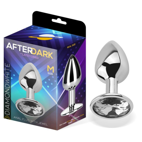 Plug Anal com Jota Cor Branco Diamante Tamanho M Aluminio