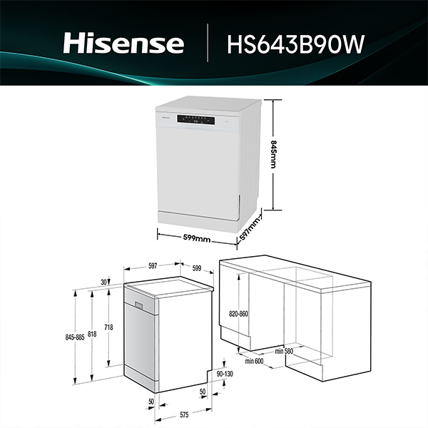 MÁQUINA DE LAVAR LOUÇA HISENSE - HS643B90W
