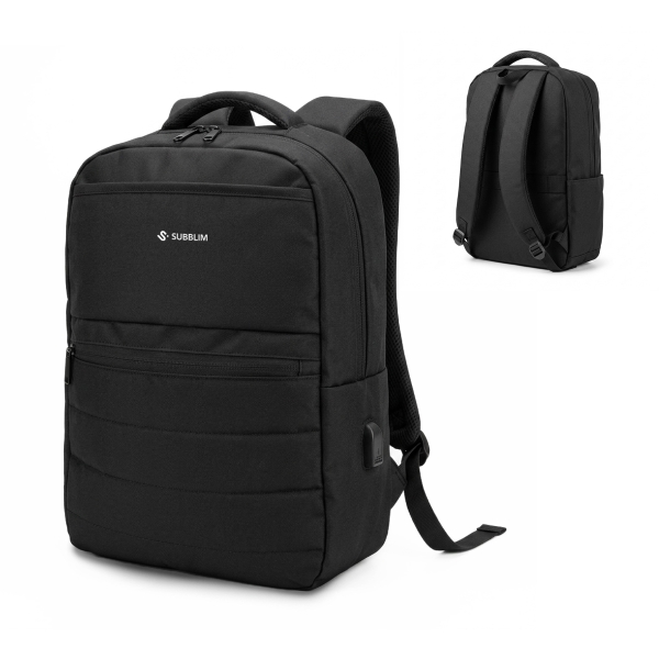 Mochila compacta Subblim para portáteis de 15,6"- Capacidade de 15L - Resistente à água - Porta USB-C - Preta
