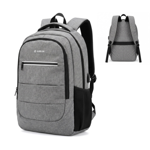 Subblim City Plus Mochila para Portátil 16"- Capacidad 26L - Resistente al agua - Puerto USB-C - Bolsillo Reflectante - Color Gris