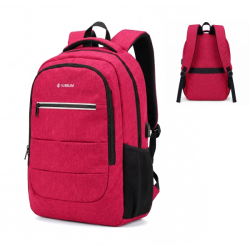 Subblim City Plus Mochila para Portátil 16"- Capacidad 26L - Resistente al agua - Puerto USB-C - Bolsillo Reflectante - Color Rojo