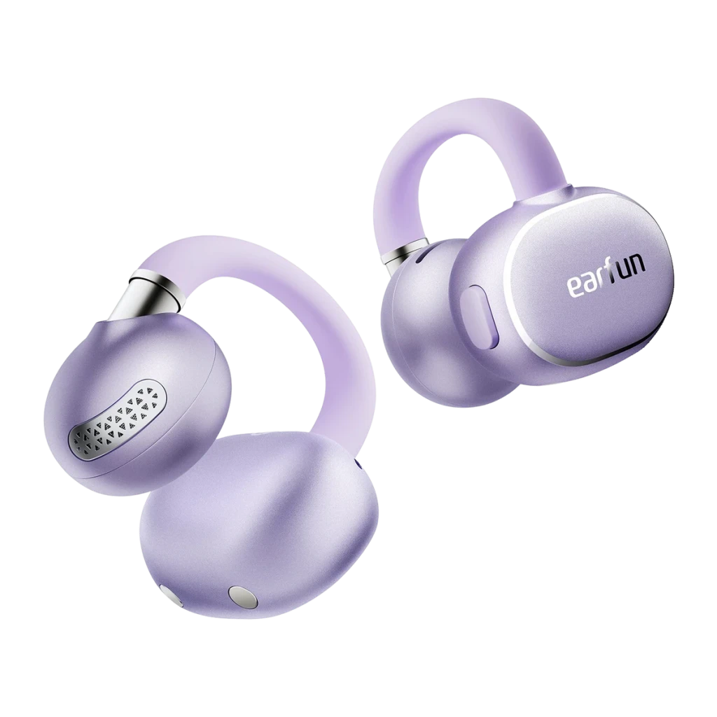 Auriculares EarFun Clip 2 Roxo Open-Ear Bluetooth 6.0 11h + 29h estojo