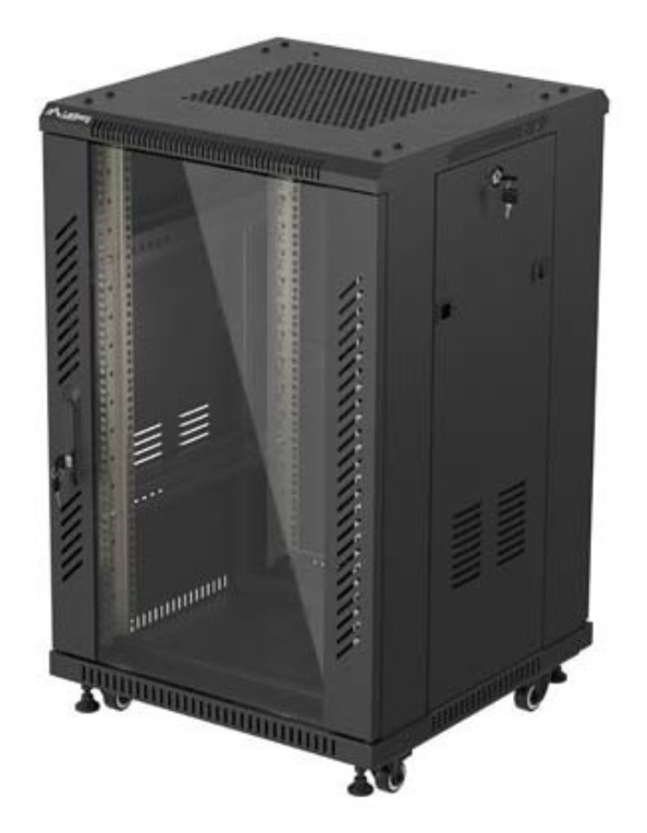 ARMARIO RACK LANBERG DE CHÃO 19"18U 600X600 PORTA DE VIDRO FLAT PACK PRETO