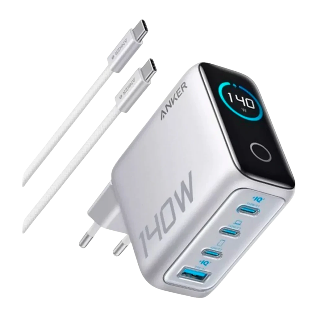 Carregador Anker GaN 140W 1x USB-A + 3x USB-C Cinzento 4 Portas