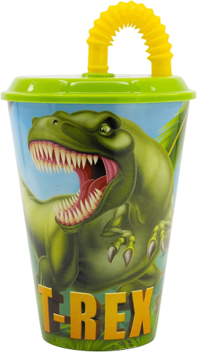 Copo 430 ML com Tampa e Palha - Dinosaurs