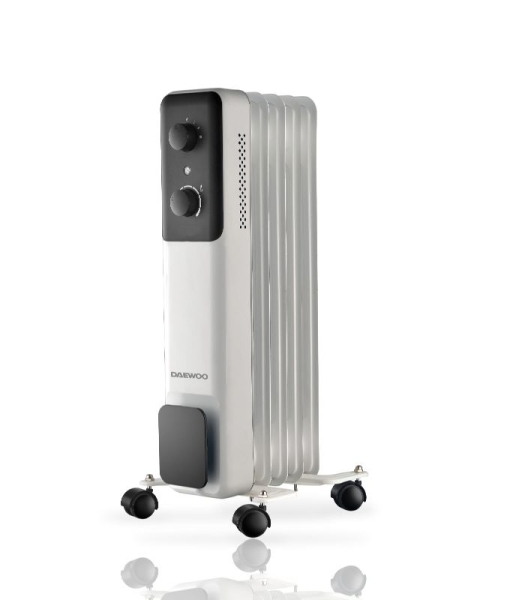 Radiador de óleo Daewoo DW9504 - Potência de 1000 W - 5 elementos - Branco e preto