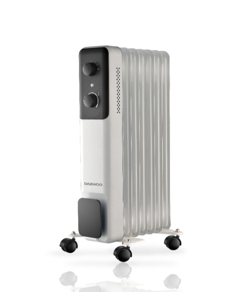 Radiador de óleo Daewoo DW9505 - Potência de 1500 W - 7 elementos - Branco e Preto