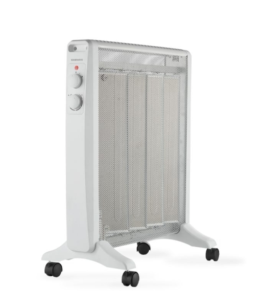 Radiador de mica Daewoo DW9508 - Potência de 2000 W - Termostato ajustável - 2 níveis de potência - Rodas - Pega de transporte
