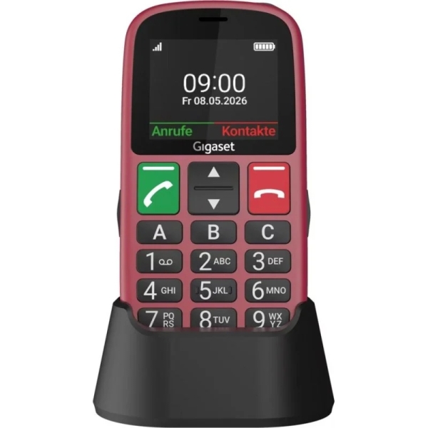 Telemóvel Gigaset GL30 para Idosos - Ecrã de 2,2"- Câmara de 0,3MP - Base de Carregamento - IP44 - Vermelho