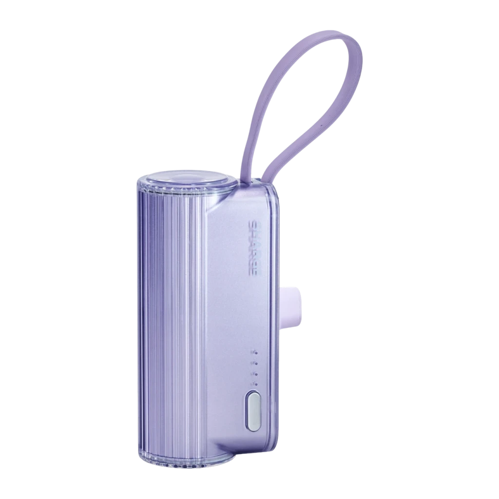 Power Bank Sharge Flow Mini 2 Pro 5800mAh Roxo Cabo USB-C integrado 22,5W PD e QC
