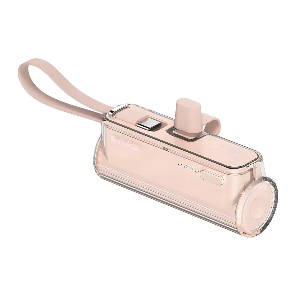 Sharge Flow Mini Rosa com cabo integrado 5000mAh 22,5W USB-C Power Bank
