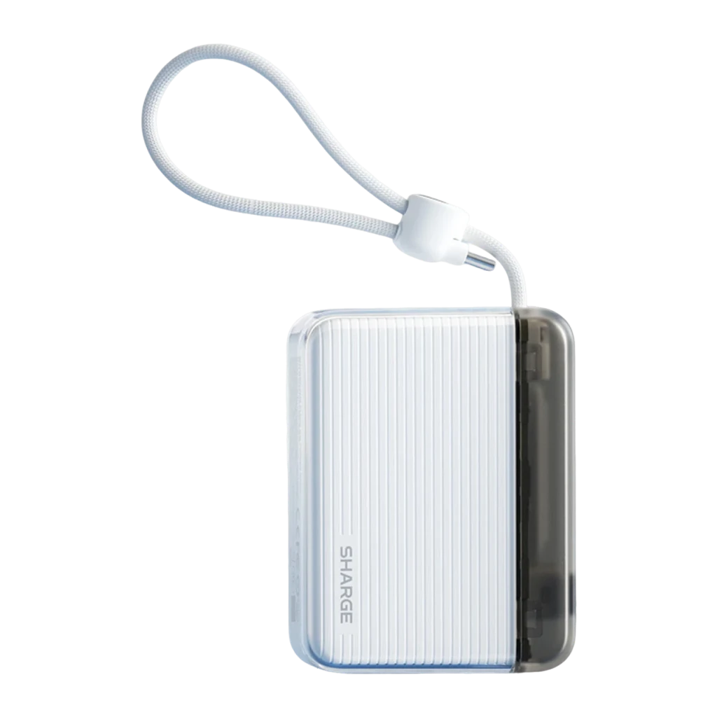 Sharge Flow Go Branco com cabo integrado 10000mAh 22,5W USB-C Power Bank