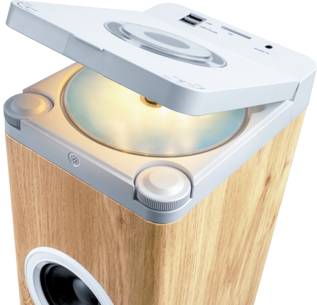 Torre de Som Thomson DS220CD 60W com Bluetooth 5.3 - Leitor de CD - Entrada AUX de 3,5 mm,USB e Leitor de Cartões SD/MMC Madeira/Branco