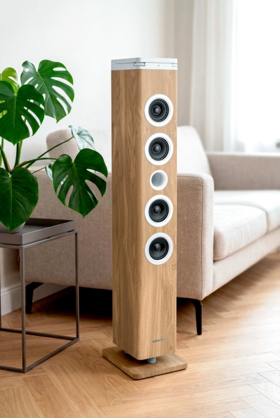 Torre de Som Thomson DS220CD 60W com Bluetooth 5.3 - Leitor de CD - Entrada AUX de 3,5 mm,USB e Leitor de Cartões SD/MMC Madeira/Branco