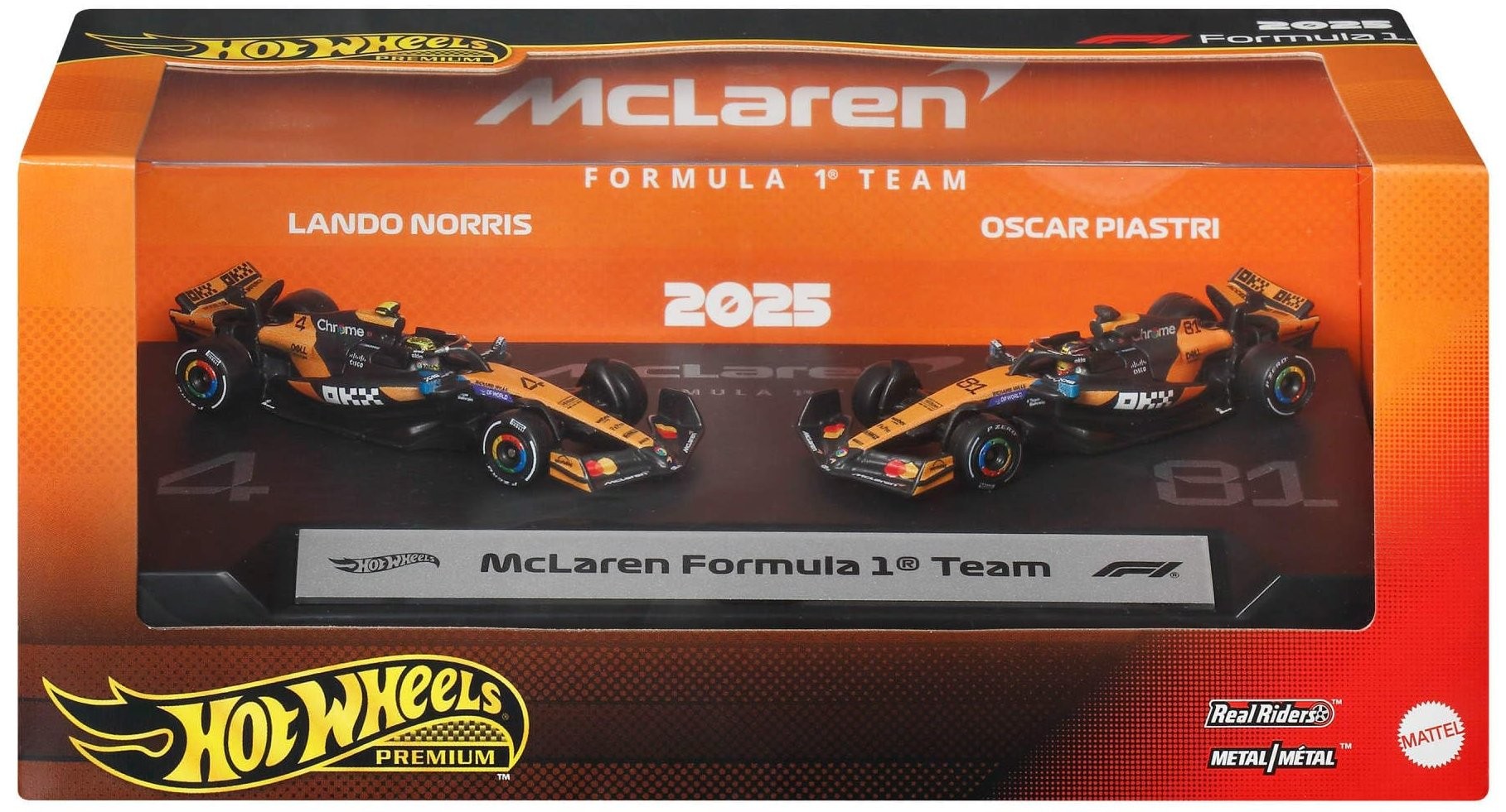 Pack 2 Carros Hot Wheels Premium Formula 1:McLaren - Lando Norris e Oscar Piastri (2025) 1:64