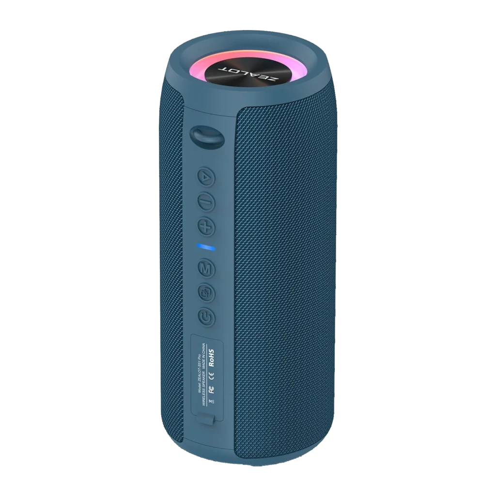 Coluna Bluetooth 5.2 Zealot S51 Pro Azul 40W IPX6 luzes LED