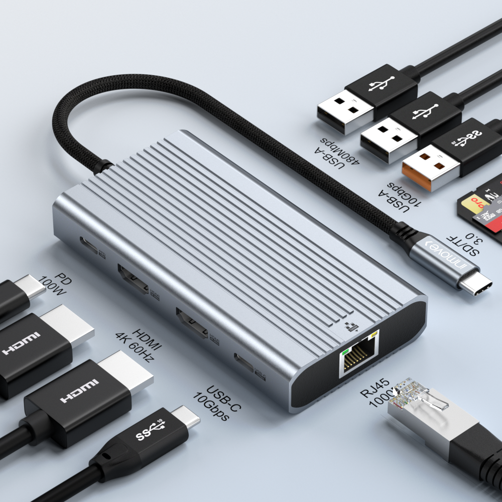 Hub Usb Inmove 10 In 1 Hub (Usb-C Pd100W*1 + Hdmi 60Hz 4K*2 + Usb-C 3.2*1 + Rj45 1000M*1 + Sd*1 + Tf3.0 100 Mb