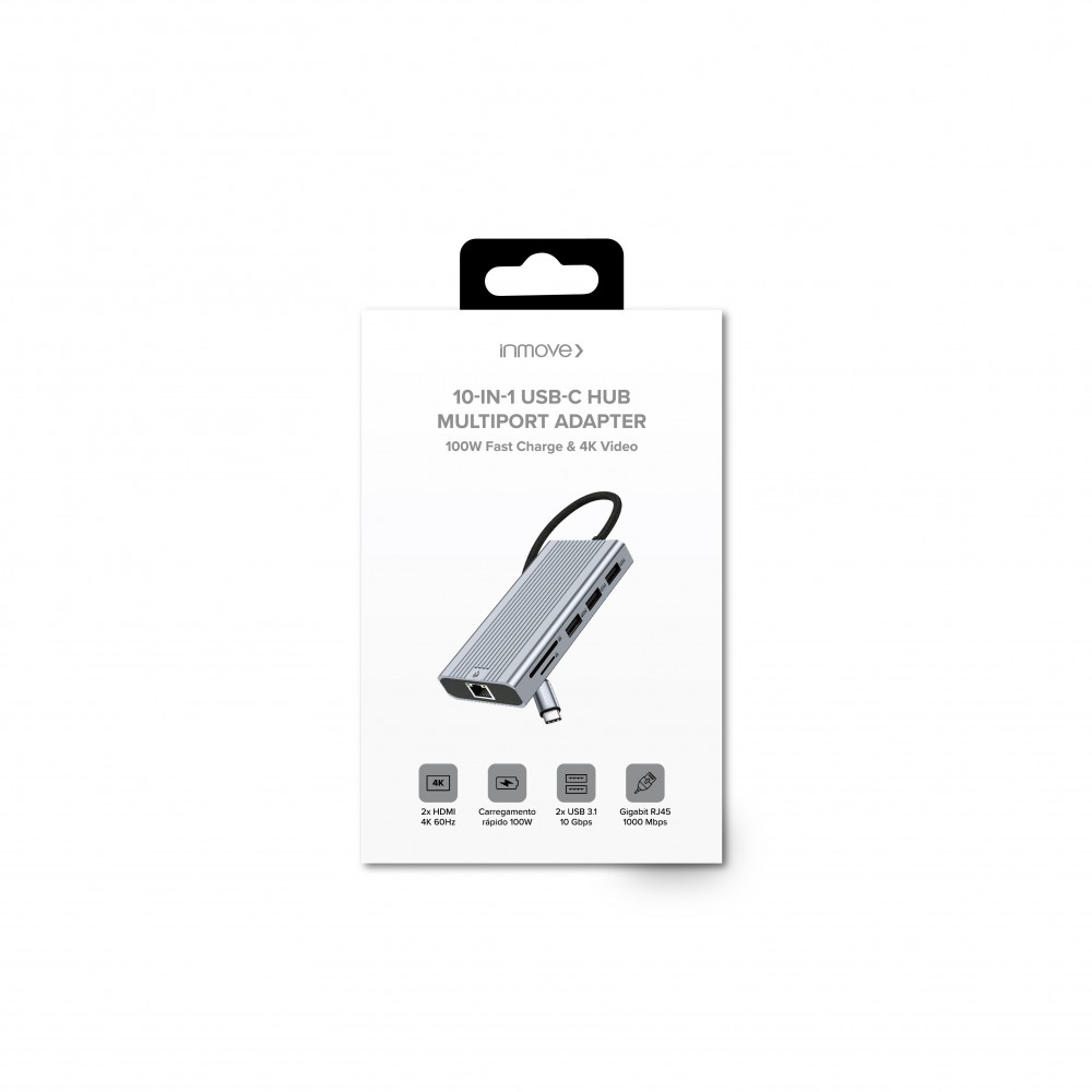 Hub Usb Inmove 10 In 1 Hub (Usb-C Pd100W*1 + Hdmi 60Hz 4K*2 + Usb-C 3.2*1 + Rj45 1000M*1 + Sd*1 + Tf3.0 100 Mb