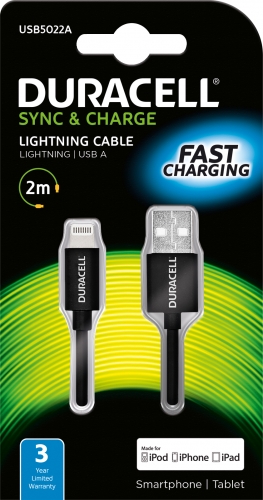 CABO DURACELL LIGHTNING 2M BLACK - USB5022A